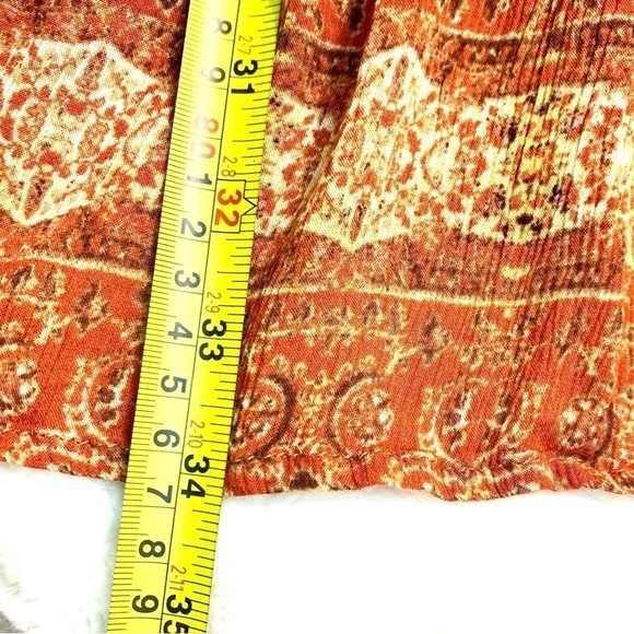 VICI Tunic Top Medium Orange Brown Rust 100% Rayon Long-Slvs Boho Flowy Smocked - Picture 16 of 16